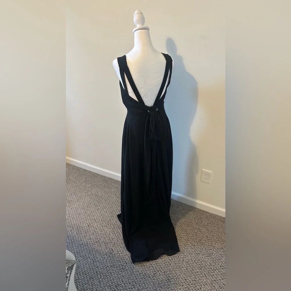 Azazie Black Julie Chiffon A-Line Bow Dress Size A6 - Picture 4 of 9